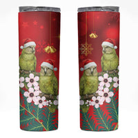 New Zealand Kakapo Christmas Skinny Tumbler Owl Parrot Santa Sliver Fern Manuka - Red LT14 Red - Polynesian Pride