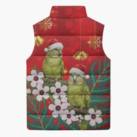New Zealand Kakapo Christmas Sleeveless Puffer Jacket Owl Parrot Santa Sliver Fern Manuka - Red LT14 - Polynesian Pride