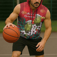 New Zealand Kakapo Christmas Sleeveless Zip Hoodie Owl Parrot Santa Sliver Fern Manuka - Red LT14 - Polynesian Pride