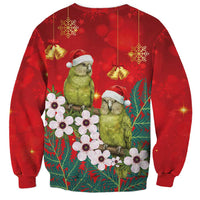 New Zealand Kakapo Christmas Sweatshirt Owl Parrot Santa Sliver Fern Manuka - Red LT14 - Polynesian Pride