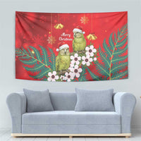 New Zealand Kakapo Christmas Tapestry Owl Parrot Santa Sliver Fern Manuka - Red LT14 - Polynesian Pride