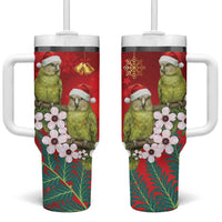 New Zealand Kakapo Christmas Tumbler With Handle Owl Parrot Santa Sliver Fern Manuka - Red LT14 One Size: 40 oz Red - Polynesian Pride