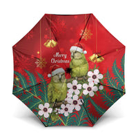 New Zealand Kakapo Christmas Umbrella Owl Parrot Santa Sliver Fern Manuka - Red LT14 One Size Folded 11.42 inch Opened Diameter 37.4 inch Red - Polynesian Pride