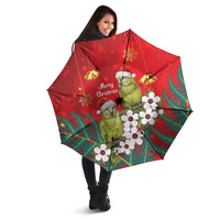 New Zealand Kakapo Christmas Umbrella Owl Parrot Santa Sliver Fern Manuka - Red LT14 - Polynesian Pride