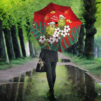 New Zealand Kakapo Christmas Umbrella Owl Parrot Santa Sliver Fern Manuka - Red LT14 - Polynesian Pride