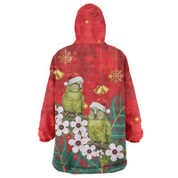 New Zealand Kakapo Christmas Wearable Blanket Hoodie Owl Parrot Santa Sliver Fern Manuka - Red LT14 - Polynesian Pride