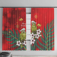 New Zealand Kakapo Christmas Window Curtain Owl Parrot Santa Sliver Fern Manuka - Red LT14 With Hooks Red - Polynesian Pride