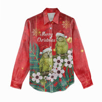 New Zealand Kakapo Christmas Women Casual Shirt Owl Parrot Santa Sliver Fern Manuka - Red - Polynesian Pride