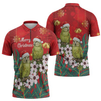 New Zealand Kakapo Christmas Zipper Polo Shirt Owl Parrot Santa Sliver Fern Manuka - Red LT14 - Polynesian Pride