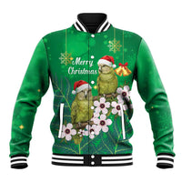 New Zealand Kakapo Christmas Baseball Jacket Owl Parrot Santa Sliver Fern Manuka - Green LT14 Unisex Green - Polynesian Pride