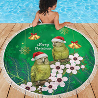 New Zealand Kakapo Christmas Beach Blanket Owl Parrot Santa Sliver Fern Manuka - Green LT14 - Polynesian Pride