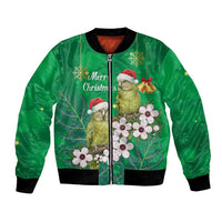 New Zealand Kakapo Christmas Bomber Jacket Owl Parrot Santa Sliver Fern Manuka - Green LT14 Unisex Green - Polynesian Pride