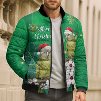 New Zealand Kakapo Christmas Bomber Puffer Jacket Owl Parrot Santa Sliver Fern Manuka - Green LT14 - Polynesian Pride