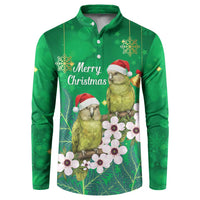 New Zealand Kakapo Christmas Button Sweatshirt Owl Parrot Santa Sliver Fern Manuka - Green LT14 Green - Polynesian Pride