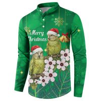 New Zealand Kakapo Christmas Button Sweatshirt Owl Parrot Santa Sliver Fern Manuka - Green LT14 - Polynesian Pride