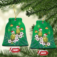 New Zealand Kakapo Christmas Ceramic Ornament Owl Parrot Santa Sliver Fern Manuka - Green LT14 Bell Flake Green - Polynesian Pride