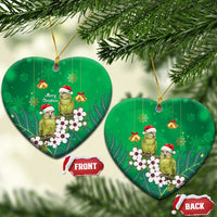 New Zealand Kakapo Christmas Ceramic Ornament Owl Parrot Santa Sliver Fern Manuka - Green LT14 Heart Green - Polynesian Pride