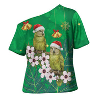 New Zealand Kakapo Christmas Cross Shoulder Shirt Owl Parrot Santa Sliver Fern Manuka - Green LT14 - Polynesian Pride