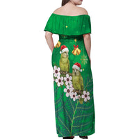 New Zealand Kakapo Christmas Family Matching Off Shoulder Maxi Dress and Hawaiian Shirt Owl Parrot Santa Sliver Fern Manuka - Green LT14 - Polynesian Pride