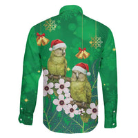 New Zealand Kakapo Christmas Family Matching Short Sleeve Bodycon Dress and Hawaiian Shirt Owl Parrot Santa Sliver Fern Manuka - Green LT14 - Polynesian Pride