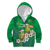 New Zealand Kakapo Christmas Kid Hoodie Owl Parrot Santa Sliver Fern Manuka - Green - Polynesian Pride