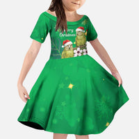 New Zealand Kakapo Christmas Kid Short Sleeve Dress Owl Parrot Santa Sliver Fern Manuka - Green LT14 KID Green - Polynesian Pride
