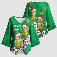 New Zealand Kakapo Christmas Kimono Sleeve Blouse Owl Parrot Santa Sliver Fern Manuka - Green LT14 - Polynesian Pride