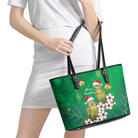 New Zealand Kakapo Christmas Leather Tote Bag Owl Parrot Santa Sliver Fern Manuka - Green LT14 - Polynesian Pride