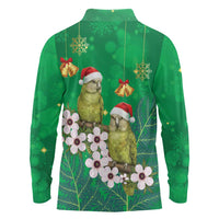 New Zealand Kakapo Christmas Long Sleeve Polo Shirt Owl Parrot Santa Sliver Fern Manuka - Green LT14 - Polynesian Pride