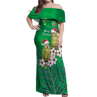 New Zealand Kakapo Christmas Off Shoulder Maxi Dress Owl Parrot Santa Sliver Fern Manuka - Green LT14 Women Green - Polynesian Pride