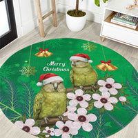 New Zealand Kakapo Christmas Round Carpet Owl Parrot Santa Sliver Fern Manuka - Green LT14 Green - Polynesian Pride