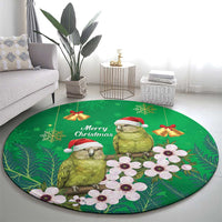 New Zealand Kakapo Christmas Round Carpet Owl Parrot Santa Sliver Fern Manuka - Green LT14 - Polynesian Pride