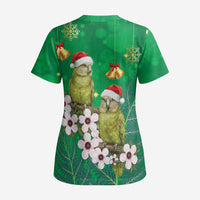 New Zealand Kakapo Christmas Scrub Top Owl Parrot Santa Sliver Fern Manuka - Green LT14 - Polynesian Pride