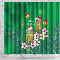 New Zealand Kakapo Christmas Shower Curtain Owl Parrot Santa Sliver Fern Manuka - Green LT14 - Polynesian Pride