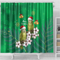 New Zealand Kakapo Christmas Shower Curtain Owl Parrot Santa Sliver Fern Manuka - Green LT14 - Polynesian Pride
