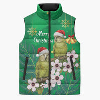 New Zealand Kakapo Christmas Sleeveless Puffer Jacket Owl Parrot Santa Sliver Fern Manuka - Green LT14 Unisex Green - Polynesian Pride