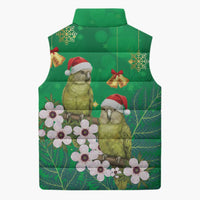 New Zealand Kakapo Christmas Sleeveless Puffer Jacket Owl Parrot Santa Sliver Fern Manuka - Green LT14 - Polynesian Pride