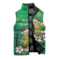 New Zealand Kakapo Christmas Sleeveless Puffer Jacket Owl Parrot Santa Sliver Fern Manuka - Green LT14 - Polynesian Pride