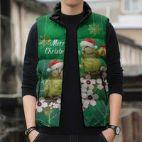 New Zealand Kakapo Christmas Sleeveless Puffer Jacket Owl Parrot Santa Sliver Fern Manuka - Green LT14 - Polynesian Pride