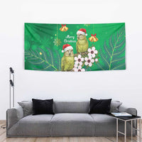 New Zealand Kakapo Christmas Tapestry Owl Parrot Santa Sliver Fern Manuka - Green LT14 - Polynesian Pride