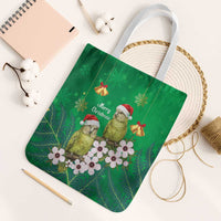 New Zealand Kakapo Christmas Tote Bag Owl Parrot Santa Sliver Fern Manuka - Green LT14 White Strap One Size Green - Polynesian Pride