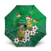 New Zealand Kakapo Christmas Umbrella Owl Parrot Santa Sliver Fern Manuka - Green LT14 One Size Folded 11.42 inch Opened Diameter 37.4 inch Green - Polynesian Pride