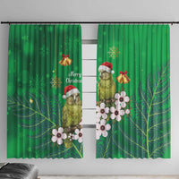 New Zealand Kakapo Christmas Window Curtain Owl Parrot Santa Sliver Fern Manuka - Green LT14 With Hooks Green - Polynesian Pride