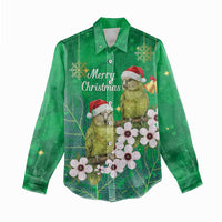 New Zealand Kakapo Christmas Women Casual Shirt Owl Parrot Santa Sliver Fern Manuka - Green - Polynesian Pride