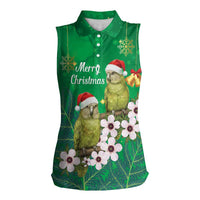 New Zealand Kakapo Christmas Women Sleeveless Polo Shirt Owl Parrot Santa Sliver Fern Manuka - Green LT14 Female Green - Polynesian Pride