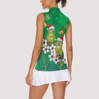 New Zealand Kakapo Christmas Women Sleeveless Polo Shirt Owl Parrot Santa Sliver Fern Manuka - Green LT14 - Polynesian Pride