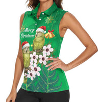 New Zealand Kakapo Christmas Women Sleeveless Polo Shirt Owl Parrot Santa Sliver Fern Manuka - Green LT14 - Polynesian Pride