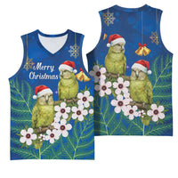 New Zealand Kakapo Christmas Basketball Jersey Owl Parrot Santa Sliver Fern Manuka - Blue LT14 - Polynesian Pride