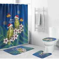 New Zealand Kakapo Christmas Bathroom Set Owl Parrot Santa Sliver Fern Manuka - Blue LT14 Bathroom Set (4 pcs) Blue - Polynesian Pride