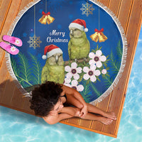 New Zealand Kakapo Christmas Beach Blanket Owl Parrot Santa Sliver Fern Manuka - Blue LT14 - Polynesian Pride
